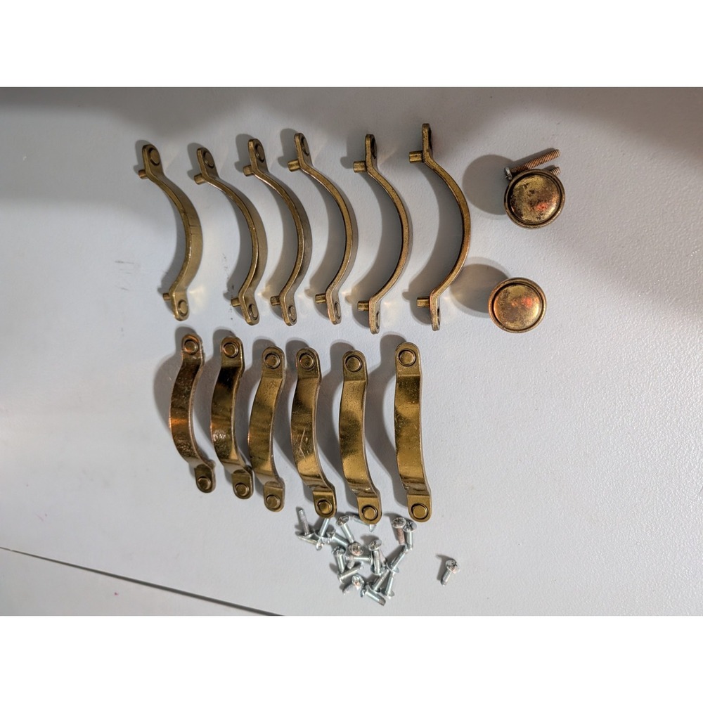 Brass Drawer Handles Lot Of 12 Handles, 2 Knobs, Screws Included